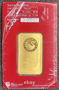 Perth Mint 1 oz Gold ORIANA Bar BU (New in Assay). 9999 Fine Gold RARE