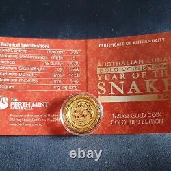 Perth Mint 2013 Coloured/Colored Lunar Year of the Snake 1/20 Oz Gold Coin