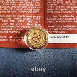 Perth Mint 2013 Coloured/Colored Lunar Year of the Snake 1/20 Oz Gold Coin