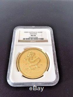 RARE 2000 AUSTRALIA GOLD LUNAR DRAGON $200 2 OZ Gold Coin NGC MS69