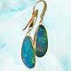Rainbow Color 100% Australia Doublet Opal Earrings/dangler 9k Gold 2.43g #10