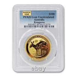Random Year 1oz Australian Gold Kangaroos PCGS Gem Uncirculated $100 24KT coin
