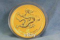Rare! 2012 Australia 2 oz Gold Lunar Dragon BU (Series II) $200 Coin Fine 9999