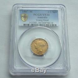 Rare ERROR 1887M Australia Melbourne GOLD Half 1/2 Sovereign Coin PCGS VF30