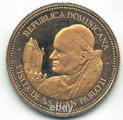 Republic Dominican 100 Weights 1979 Visit Juan Pablo II Gold @Proof @
