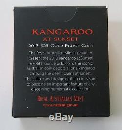 Royal Australian Mint 2013 Gold Proof $25 Coin Kangaroo at Sunset. 9999 1/5oz Au
