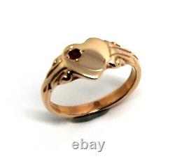 Size I Genuine Solid 9ct Rose Gold Ruby Stone Heart Signet Ring -July Birthstone
