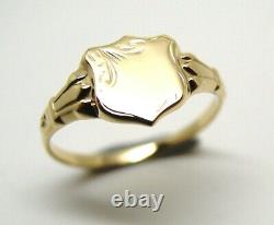Size K Genuine Childs Solid 9ct 9k Yellow Gold Shield Signet Ring