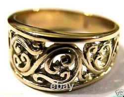 Size N Genuine 9ct Gold 375 Full Solid Wide Yellow Gold Filigree Swirl Ring