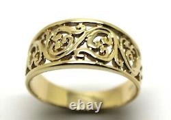 Size N Genuine 9ct Gold 375 Full Solid Wide Yellow Gold Filigree Swirl Ring