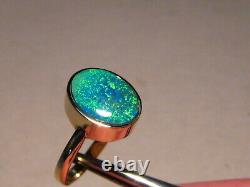 Solitaire Natural Australian Black Opal Ring 14 k Yellow Gold