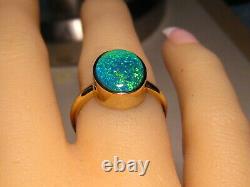 Solitaire Natural Australian Black Opal Ring 14 k Yellow Gold