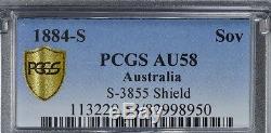Sovereign 1884-S PCGS AU58 Australia Shield Sov Gold S-3855 Sydney Rare Type