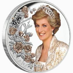 Tokelau 2021 Princess Diana of Wales $5 1 Oz Pure Silver Rose Gold Color Proof