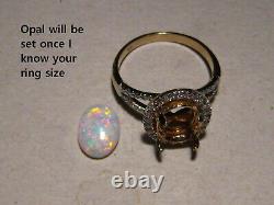 Top Quality white Opal & Diamond Ring 14 k Yellow Gold