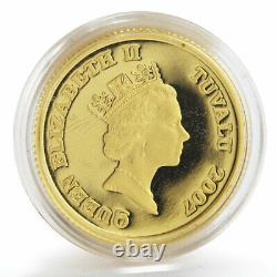 Tuvalu 15 dollar Australian Owl Wildlife Bird gold coin 1/10 oz 2007