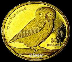 Tuvalu 2005 Owl $30 1/5 oz Gold Proof Coin. 999 pure gold
