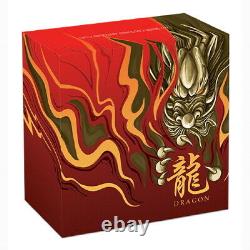 Tuvalu 2020 Golden Imperial Dragon $2 2 Oz Silver Color High Relief Antiqued