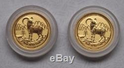Two Gold 1/20th ounce 2015 Australian Year of the Goat coins. 9999 pure gold