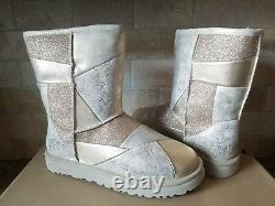 UGG Classic Glitter Patchwork Suede Fur Gold Sparkle Short Boots Size 10 Womens
