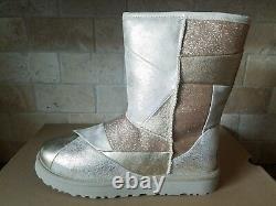 UGG Classic Glitter Patchwork Suede Fur Gold Sparkle Short Boots Size 10 Womens