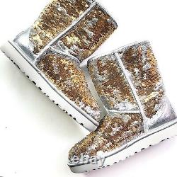 UGG Women's Size US 7 Classic Short Cosmos Sequin Sparkly Boots Gold & Silver