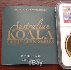 ULTRA RARE 2010 AUSTRALIA 2 oz. GOLD $200 KOALA GRADED NGC PR69, MINTAGE 250
