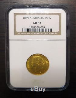 ULTRA RARE IN AU! 1859-S Victoria Sydney Mint Gold Sovereign Coin AU-53 NGC