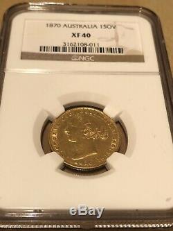 Victoria Australia Sovereign 1870-SY Sydney. Rare NGC XF 40 Gold