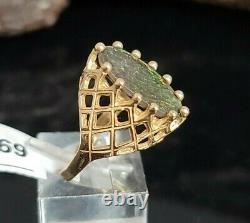 Vintage Handmade 10 Karat Yellow Gold Black Matrix Fire Opal Ring