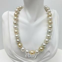 White and Golden South Sea Pearls Necklace Loose Strand Near-Rounds 12-13mm